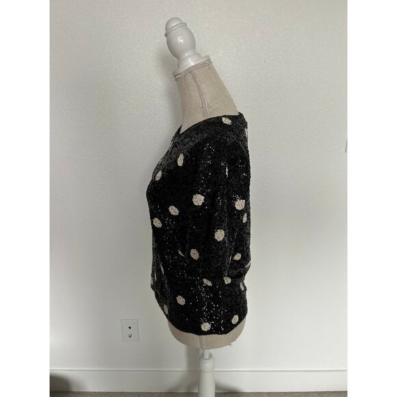 J. Crew Black and White Polka Dot Sequin T-Shirt - S - Picture 2 of 4
